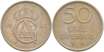 Швеция 50 эре 1962 Густав VI Адольф (1950-1973) KM 837 медно-никель UNC 106-355