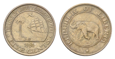 Либерия 5 центов 1960 KM 14 медно-никель 4679-116