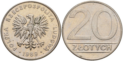 Польша 20 злотых 1989 MW Y 153.2 медно-никель 4187-733