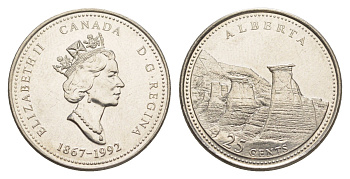 Канада 25 центов 1992 125 лет Конфедерации Канада - Альберта KM 221 никель UNC 4637-913