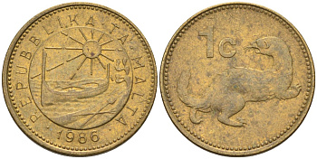 Мальта 1 цент 1986 ласка, горностай KM 78 никель латунь 4585-1127