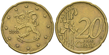Финляндия 20 евроцентов 2002 M KM 102 нордик 4529-954