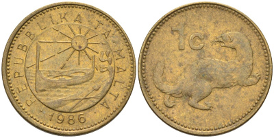 Мальта 1 цент 1986 ласка, горностай KM 78 никель латунь 4585-1127