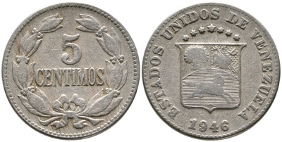 Венесуэла 5 сентимо 1946 KM 29a медно-никель 4532-258