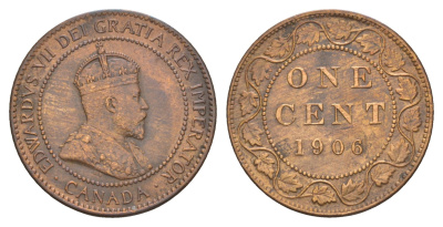 Канада 1 цент 1906 Эдуард VII (1901-1910) KM 8 бронза aUNC 1518-1431