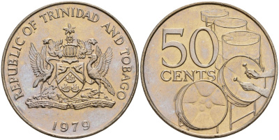Тринидад и Тобаго 50 центов 1979 игра на барабанах KM 33 медно-никель 4157-746