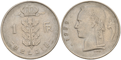 Бельгия 1 франк 1959 Belgie KM 143.1 медно-никель    4187-133