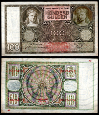 Нидерланды 100 гульденов 1935 "Мария Магдалина" (автор Ян Скорель) Pick 51 a (3) бумага 451-1139-1