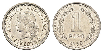Аргентина 1 песо 1958 KM 57 сталь плакированная никелем 4663-625