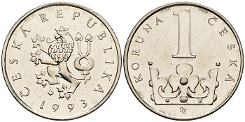 Чехия 1 крона 1993  KM 7  сталь плакированная никелем  08-524