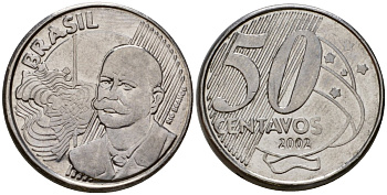 Бразилия 50 сентаво 2002 KM 651a нержавеющая сталь 216-1132