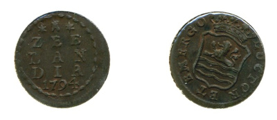 НИДЕРЛАНДЫ ЗЕЛЕНДИЯ 1 ДУИТ 1794 KM 105 медь 503-711