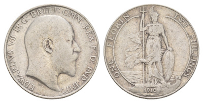 Великобритания 1 флорин = 2 шиллинга 1910 Эдуард VII (1901-1910) KM 801, Spink 3981 серебро 1520-1411
