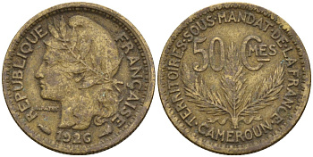Камерун 50 сантимов 1926 (a), мондвор Париж KM 1 алюминиевая бронза 4164-1269