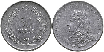 Турция 50 курушей 1973 Анатолийская невеста KM 899 нержавеющая сталь 4541-854