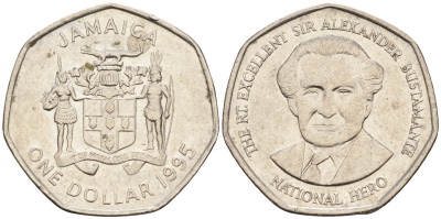Ямайка 1 доллар 1995 Александр Бустаманте KM 164 никелированная сталь 4588-1032