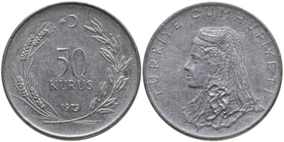 Турция 50 курушей 1973 Анатолийская невеста KM 899 нержавеющая сталь 4541-854