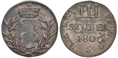 Берг 3 штубера 1806 Sr, Иоахим Мюрат (1806-1808) KM 10 серебро    116-1237