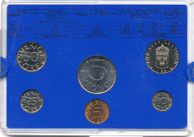 Швеция набор монетного двора из 6 монет 1984 в пластике, Карл XVI Густав (1973- ) KM MS31 UNC 5-4-2-46