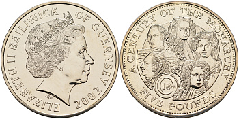 Гернси 5 фунтов 2002 монархи Великобритании, XVIII век KM 124 медно-никель UNC 02-116-41