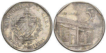 Куба 5 сентаво 1996 KM 575.2, Schoen 713, JMA MC19 сталь плакированная никелем 4115-647