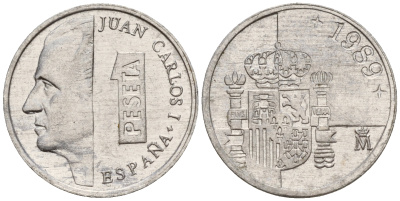 Испания 1 песета 1989 Хуан Карлос I KM 832 алюминий    4160-331