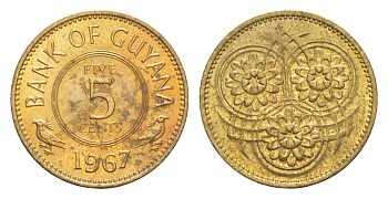 Гайана 5 центов 1967 Республика KM 32 никель латунь  UNC 4659-525