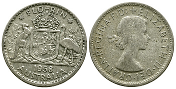 Австралия 1 флорин 1958 Елизавета II (1952-2022), герб Австралии KM 60 серебро 4384-725