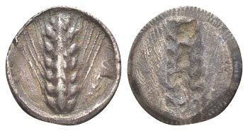 Лукания, Метапонт статер 540-510 гг. до н.э. META, колос с зернами/иннкузное изображение колоса, 7,45 гр Noe class VI серебро 00-814-05
