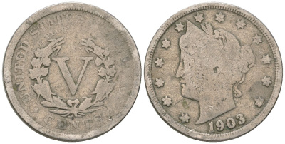 США 5 центов 1903 голова свободы KM 112 медно-никель 4135-1054