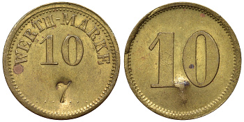 Германия 10 пфеннигов ND жетон стоимости, нотгельд латунь 4119-816