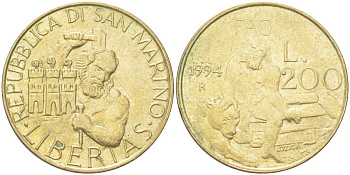 Сан-Марино 200 лир 1994 ФАО KM 313 алюминиевая бронза aUNC 4148-731