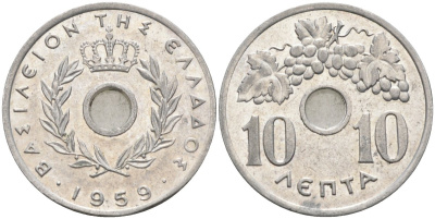 Греция 10 лепта 1959 Павел I (1947-1964), виноградная лоза KM 78 алюминий 4591-913