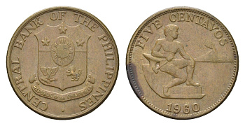Филиппины 5 сентаво 1960 KM 187 латунь 4668-652