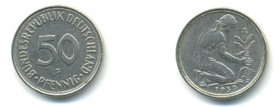 ФРГ 50 ПФЕННИГОВ 1950 G KM 109.1, J. 384 медно-никель 4379-339