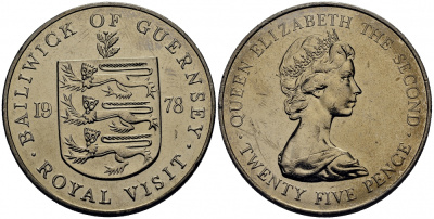 Гернси 25 пенсов 1978 Королевский визит KM 32 медно-никель UNC M4-06
