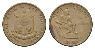 Филиппины 5 сентаво 1960 KM 187 латунь 4668-652