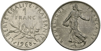 Франция 1 франк 1968 сеятель KM 925 никель 4135-825
