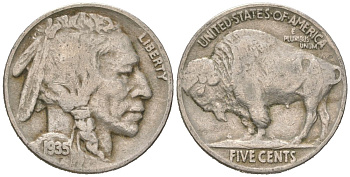 США 5 центов 1935 индеец, бизон KM 134 медно-никель 4614-1217