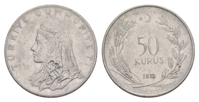 Турция 50 курушей 1973 Анатолийская невеста KM 899 нержавеющая сталь 4648-725