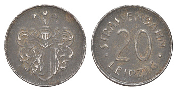 Лейпциг трамвайный (транспортный) жетон в 20 пфеннигов ND (1918-1922) Men05 14844.2, Men18 18643.2 железо 4707-1144