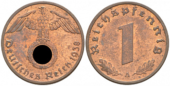 ГЕРМАНИЯ 1 РЕЙХСПФЕННИГ 1938 A J 361, KM 89 бронза aUNC 73-261