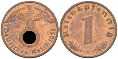 ГЕРМАНИЯ 1 РЕЙХСПФЕННИГ 1938 A J 361, KM 89 бронза aUNC 73-261