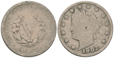 США 5 центов 1902 голова свободы KM 112 медно-никель 4135-525