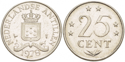 Нидерландские Антилы 25 центов 1978 Юлиана (1948-1980) KM 11 никель 3309-626