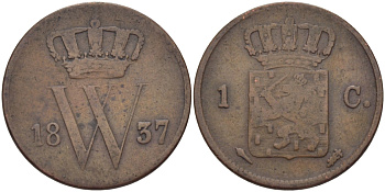 НИДЕРЛАНДЫ 1 ЦЕНТ 1837 KM 47 медь 28-414