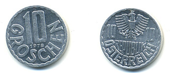 АВСТРИЯ 10 ГРОШЕЙ 1978 KM 2878 алюминий UNC 80-823