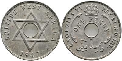 Британская Западная Африка 1 пенни 1947 Георг VI (1937-1952) KM 19 медно-никель 1523-231