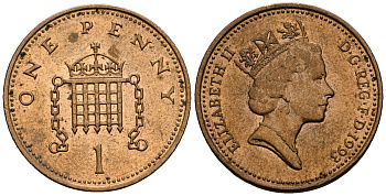 Великобритания 1 пенни 1993 Елизавета II (1952-2022) KM 935a, Spink 4391 (B4) сталь плакированная бронзой 4167-1235
