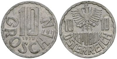 Австрия 10 грошей 1972 KM 2878 алюминий 4135-245